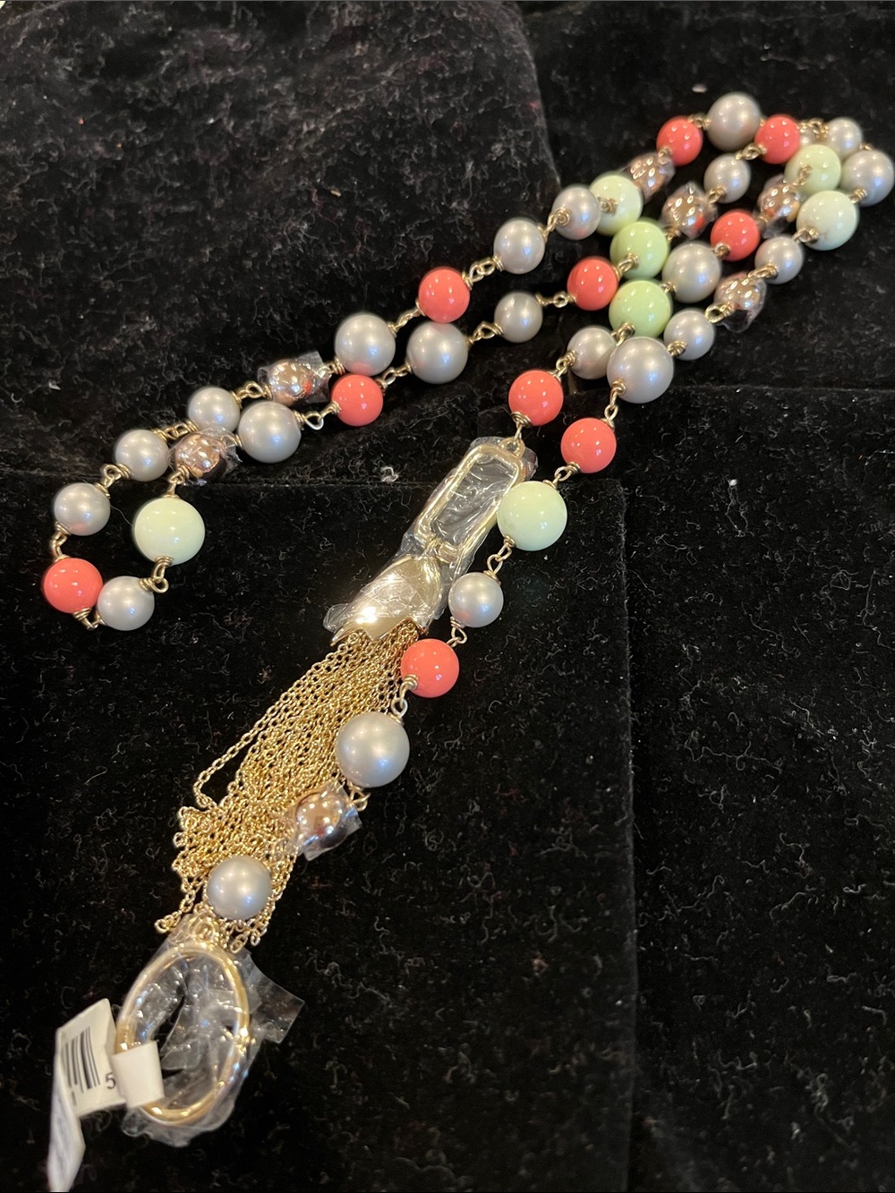Alexis Bittar Coral, Mint & Pearl Multi-Strand Beaded Tassel Necklace